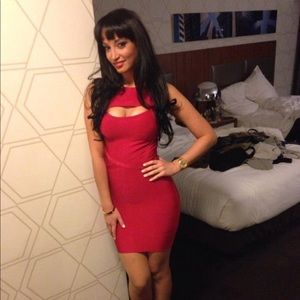 Red Bebe keyhole cut out dress